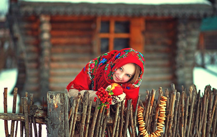 Sexy girl Women in Slavic costumes in Warsaw