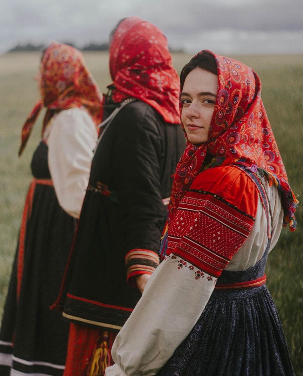 Women in Slavic costumes in Warsaw