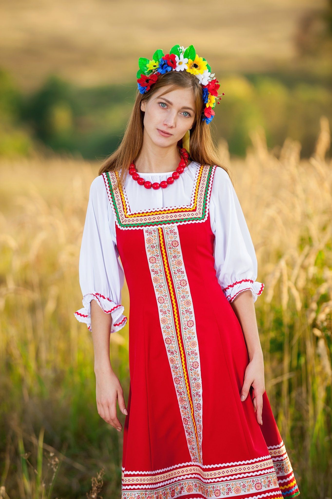 Women in Slavic costumes in Warsaw
