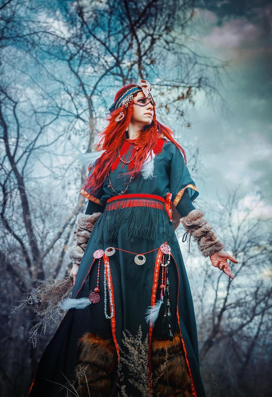 Girls in Slavic costumes underwear in Warsaw