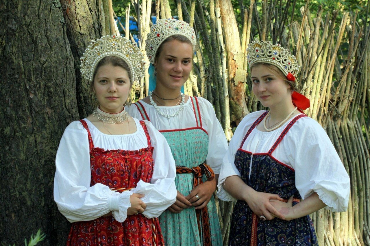 Sexy model Girls in Slavic costumes in Warsaw